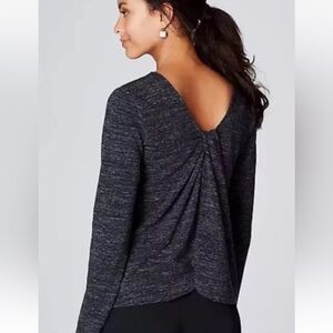 Pure Jill Heathered Gray Twist Back Long Sleeve Top Small